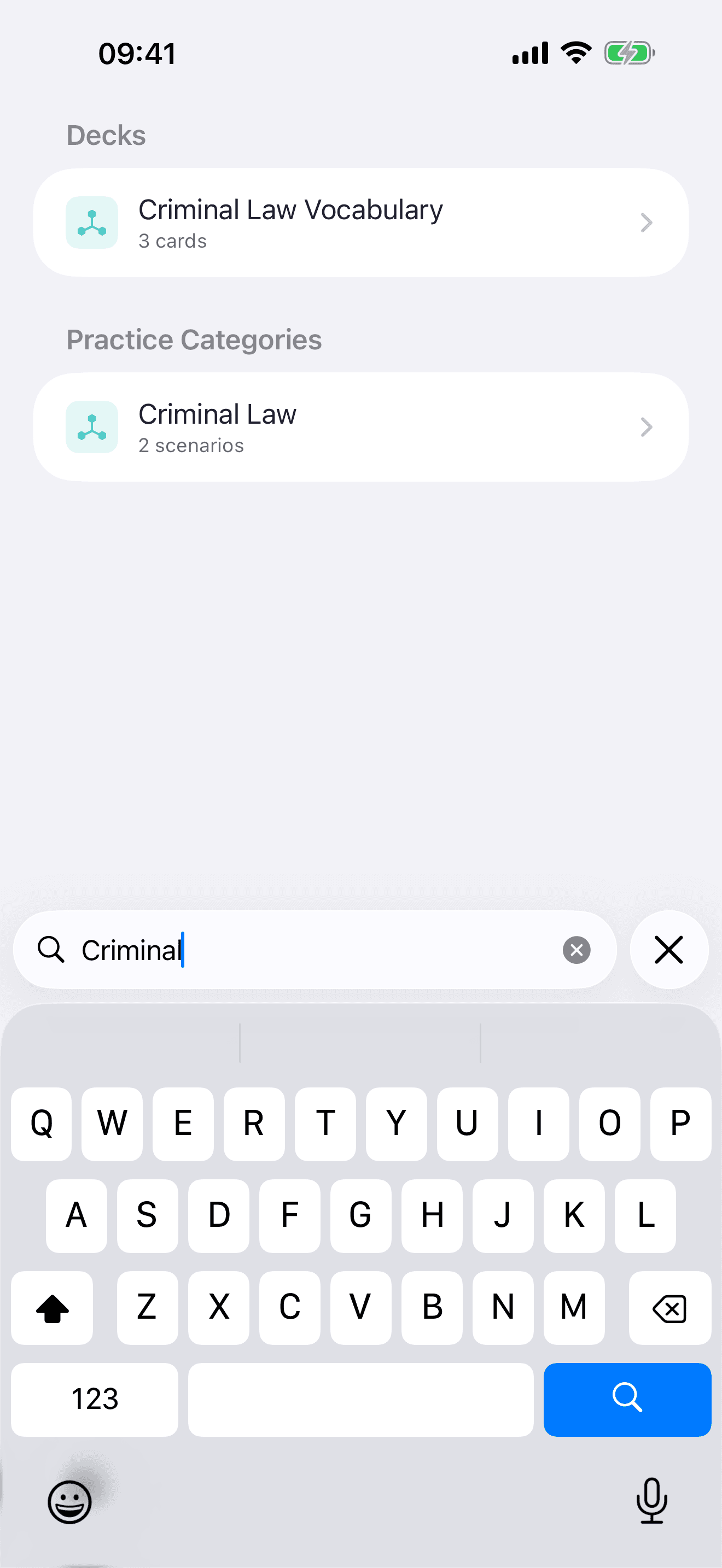 Universal search across decks, cards and scenarios